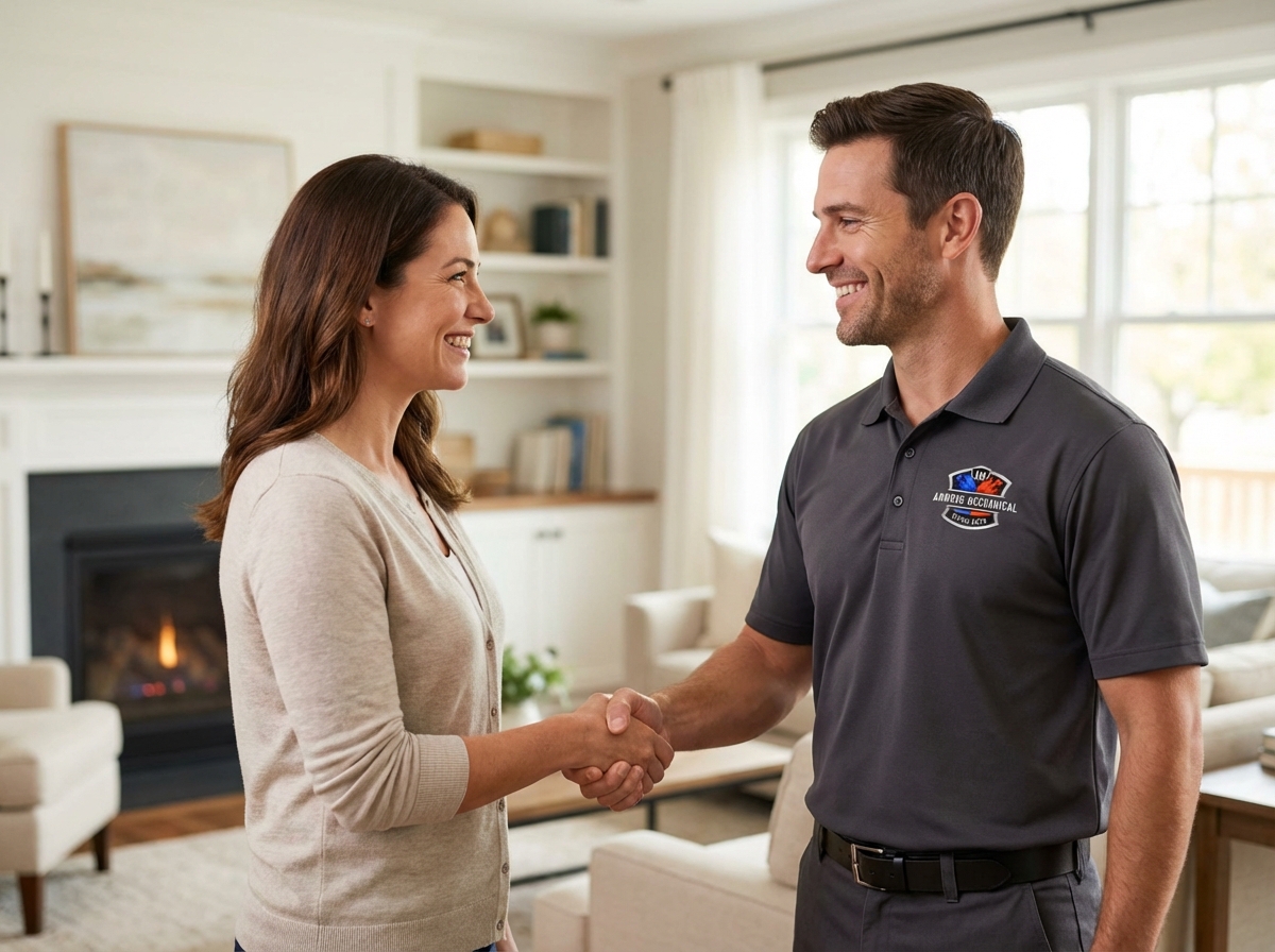 Technician helping satisfied customer